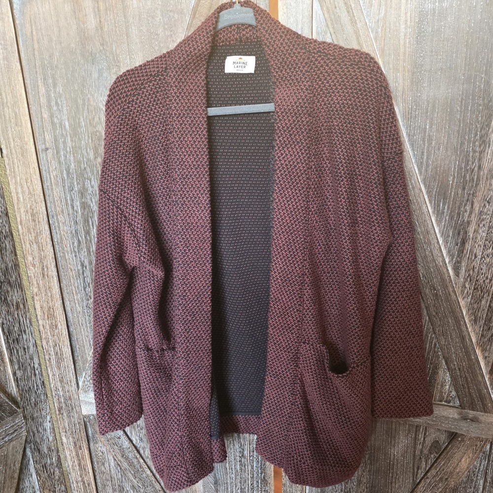 Marine Layer Sweater Women's Size Medium Brown & Black Textured Cardigan Pockets